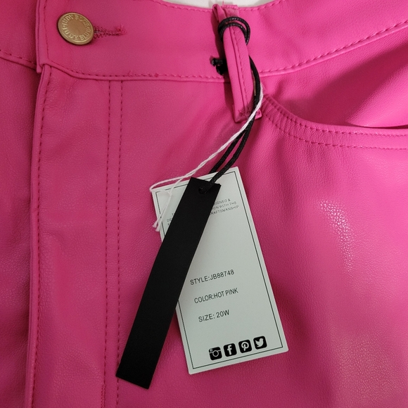 NWT Judy Blue Control Top Straight Leg Faux Leather Pants In Hot Pink Color 20W - Picture 4 of 8